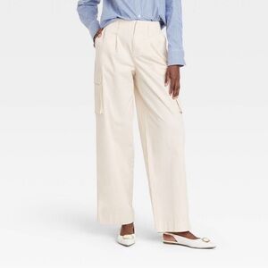 A New Day Women's High-Rise Wide‎ Leg Cargo Pants Cream